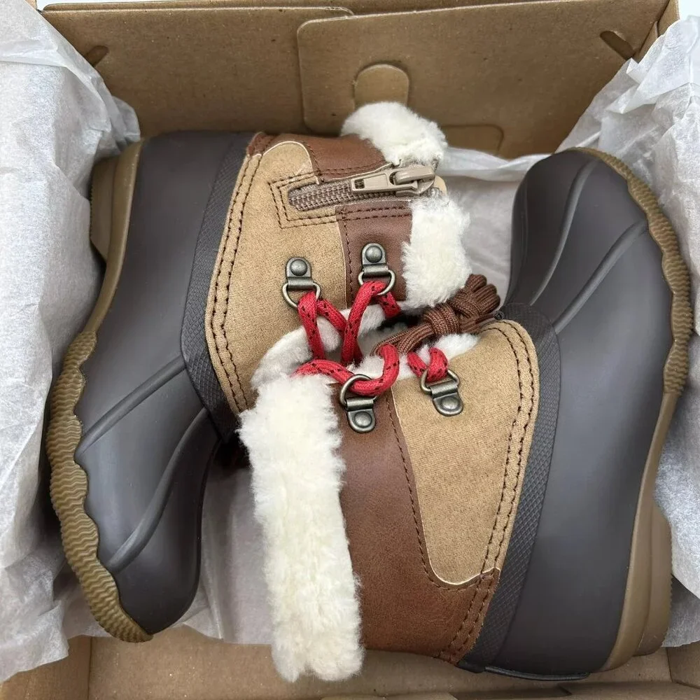 Sperry Alpine Saltwater Toddler Girls Duck Boots Size 10 Brown/Tan Faux Fur Trim